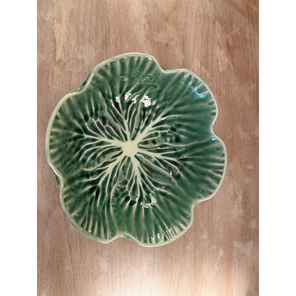 SH Home Cabbage Leaf Serving Bowl 8.9” Green Ceramic Lettuce Bowl Bordallo Style